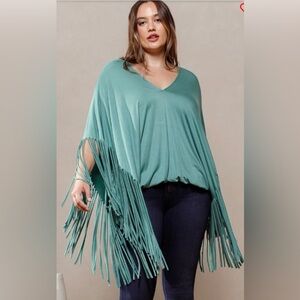 Teal Fringe Poncho Top 👗S-3X AVAIL